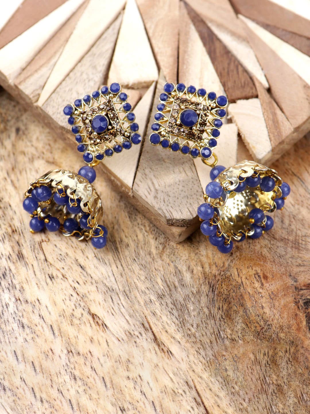 

VAGHBHATT Gold Plated Geometric Jhumkas Earrings, Blue