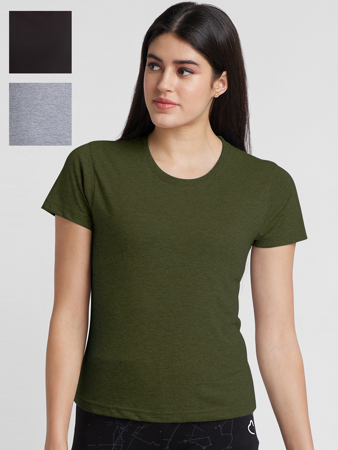 

NOIRA Pack of 3 Round Neck Cotton T-shirt, Black