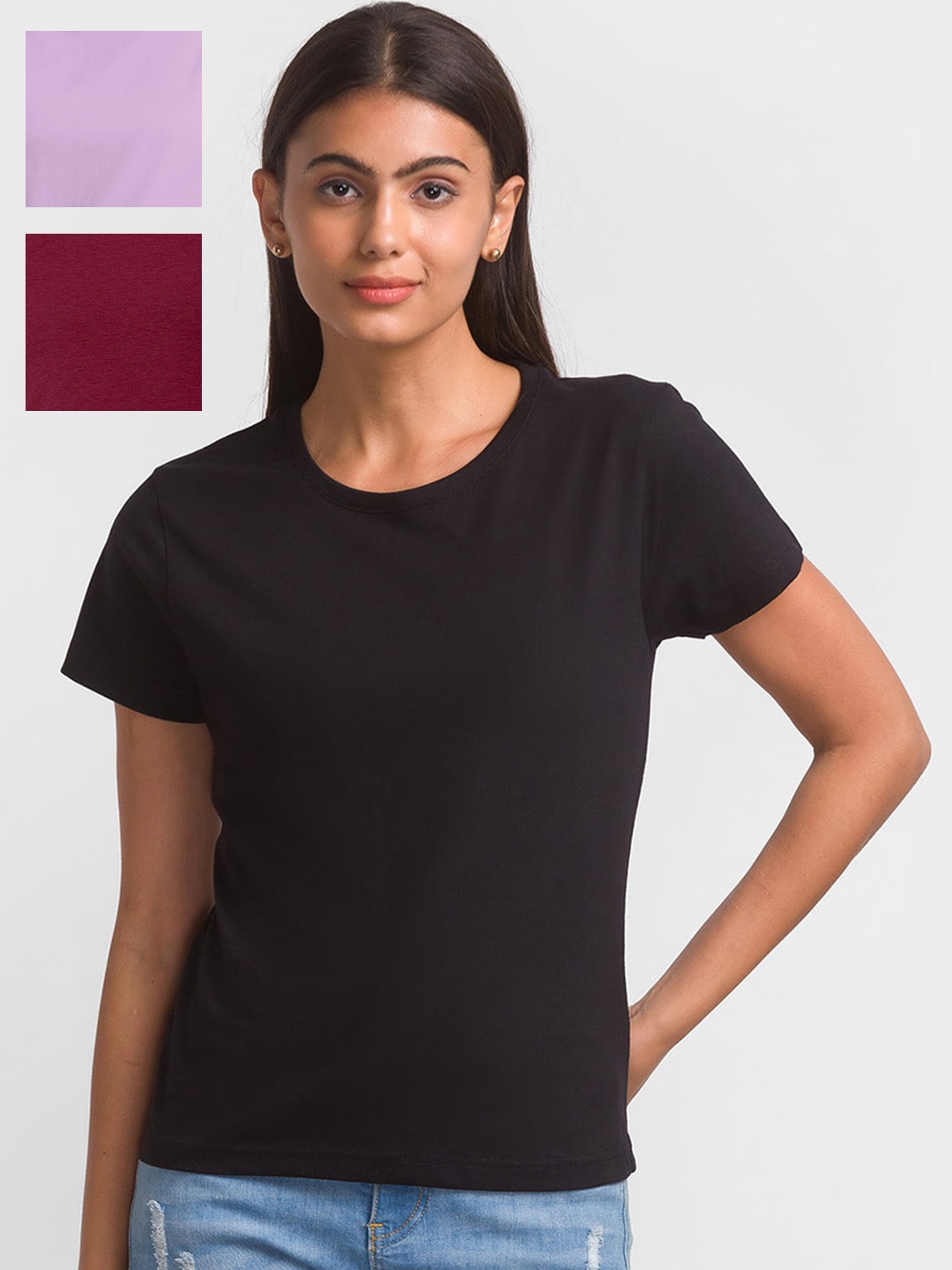

NOIRA Pack Of 3 Cotton T-shirt, Black