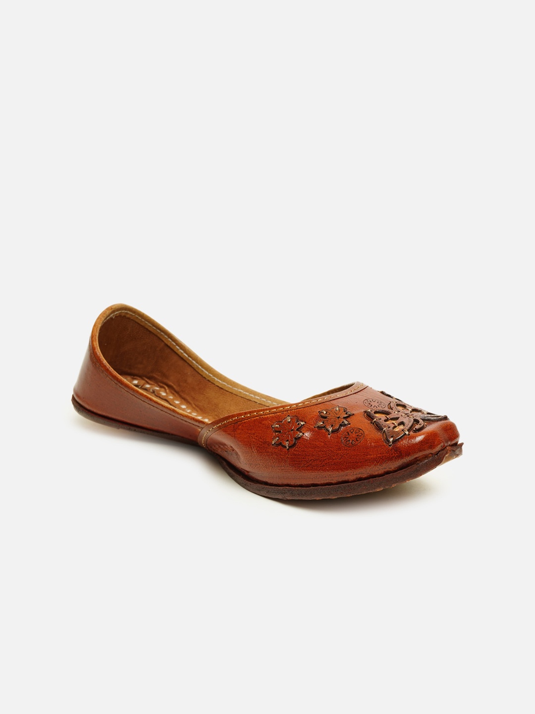 

Ta Chic Women Woven Design Leather Ethnic Mojaris, Brown