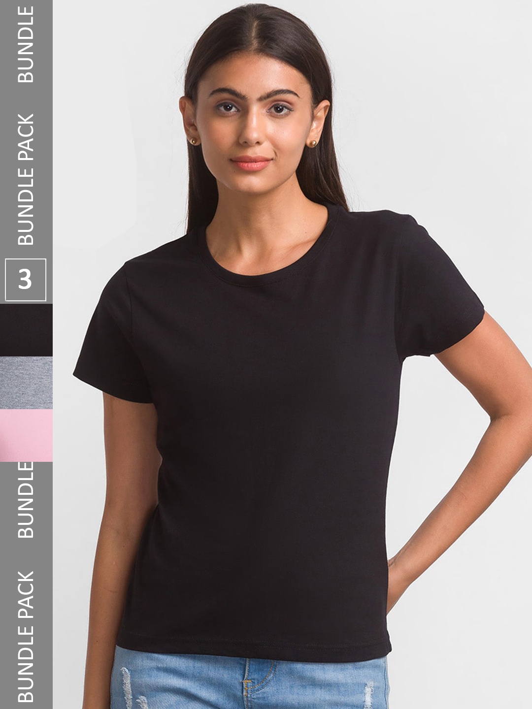 

NOIRA Pack Of 3 Cotton T-shirt, Black
