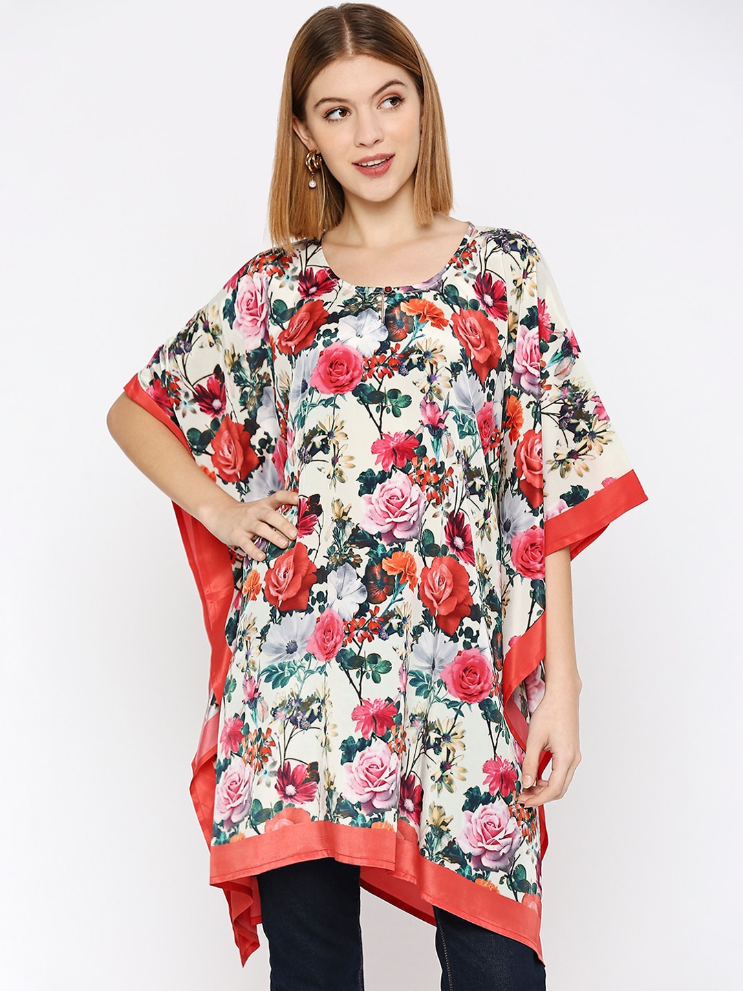 Cloth Haus India Floral Printed Kaftan Kurta, White