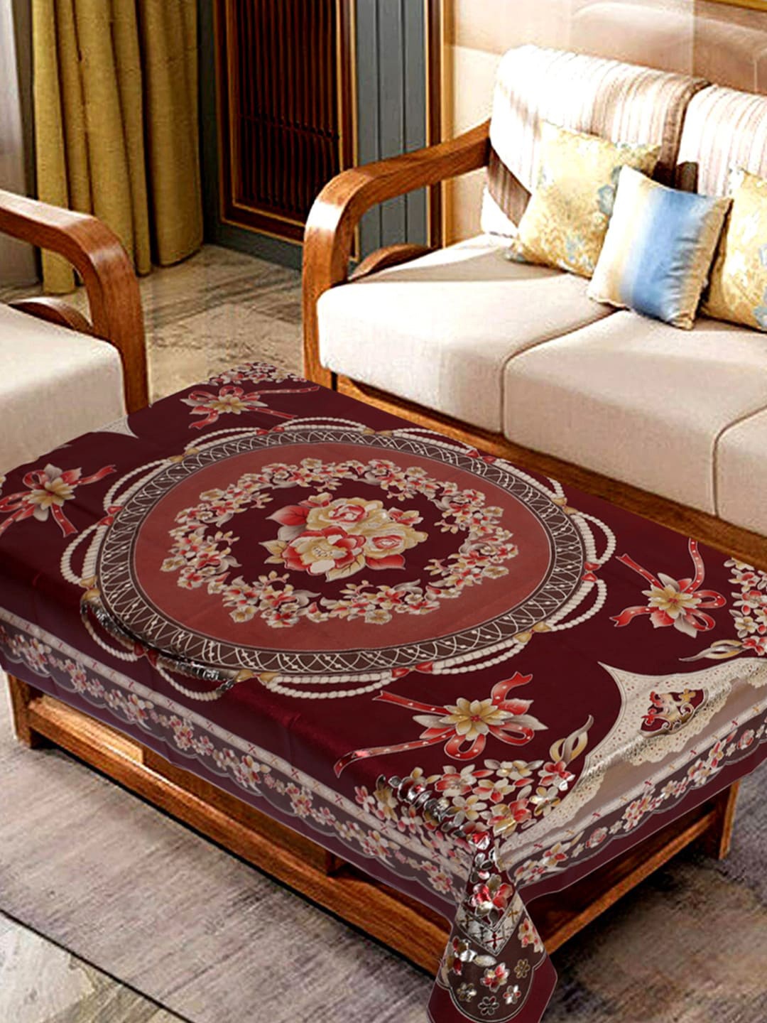 

Kuber Industries Maroon & Brown Floral Printed Rectangular Shaped Waterproof 2-Seater Table Cover