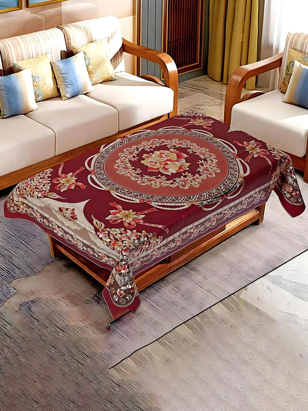 

Kuber Industries Maroon & Brown Floral Printed Rectangular Shaped Waterproof 2-Seater Table Cover
