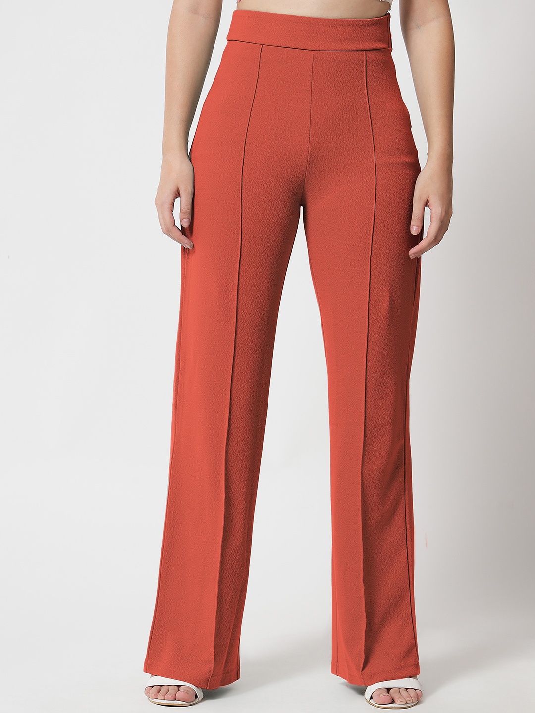 

Kotty Women Relaxed Straight Fit High-Rise Easy Wash Parallel Trousers, Orange