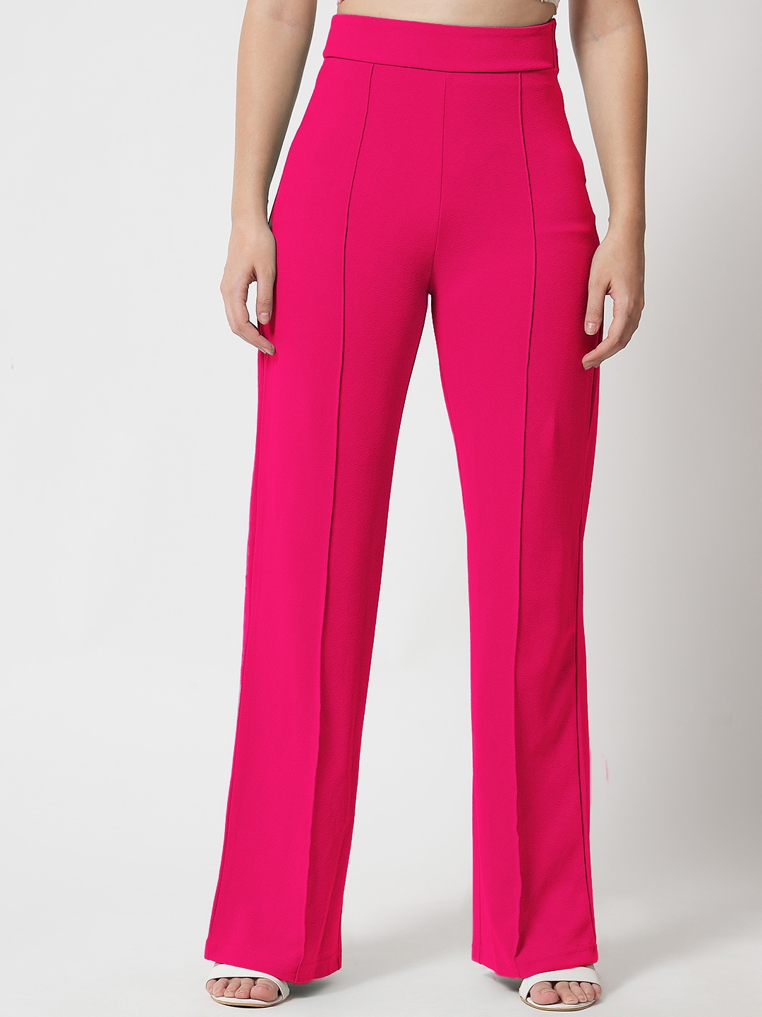 

Kotty Women Relaxed Straight Fit High-Rise Easy Wash Parallel Trousers, Pink