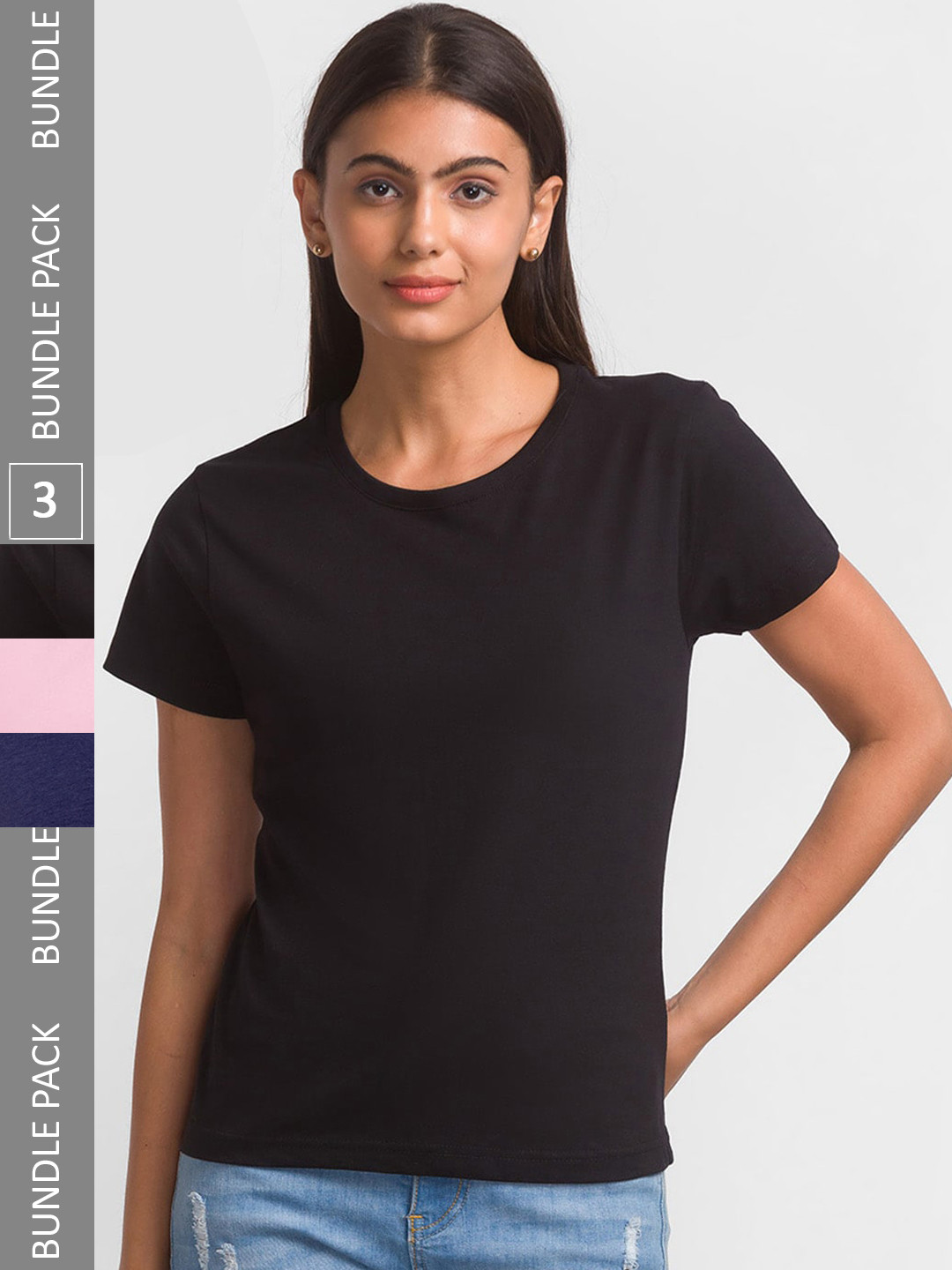

NOIRA Pack Of 3 Cotton T-shirt, Black
