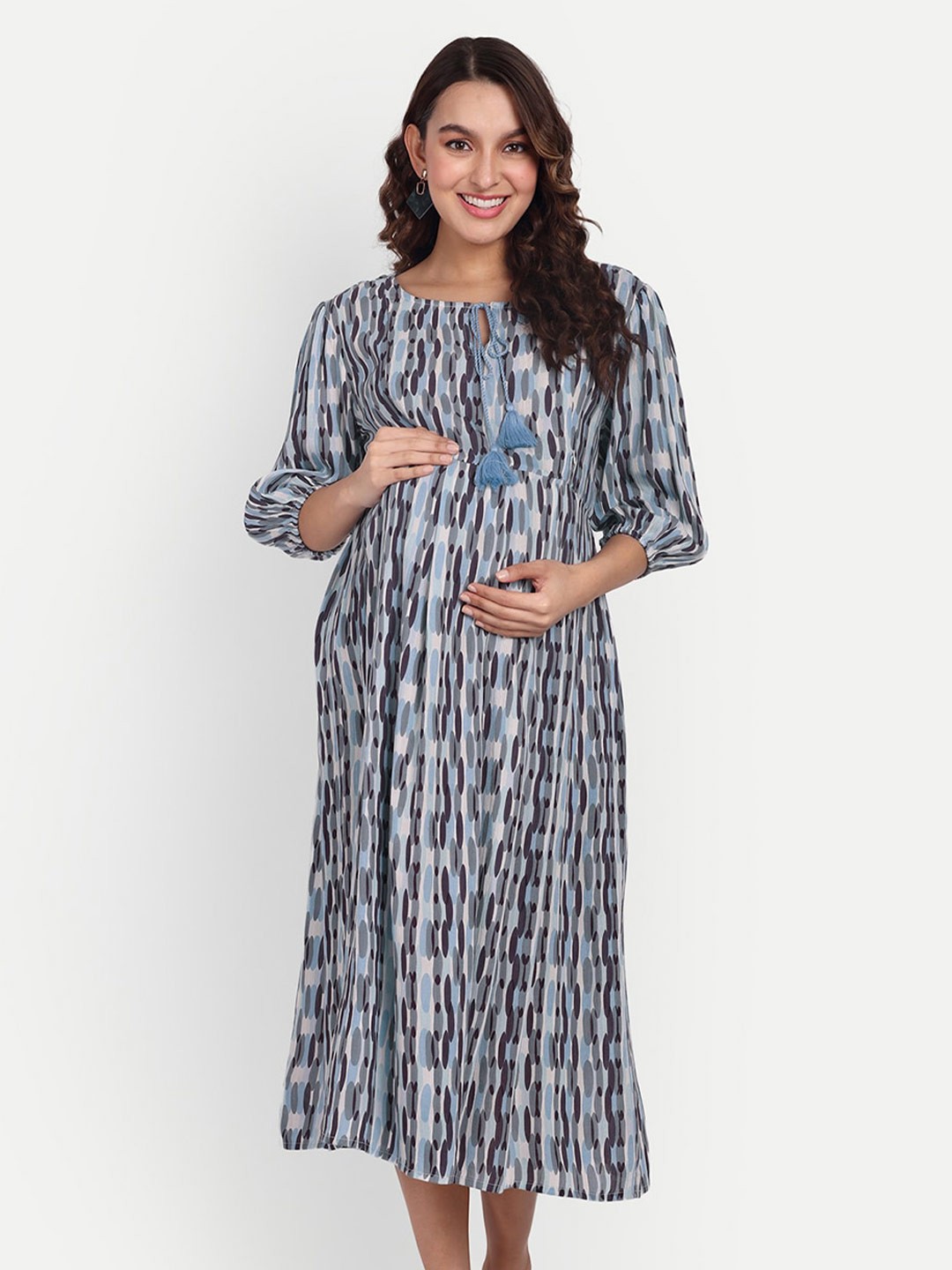 

Aaruvi Ruchi Verma Geometric Printed Maternity A-Line Midi Dress, Blue