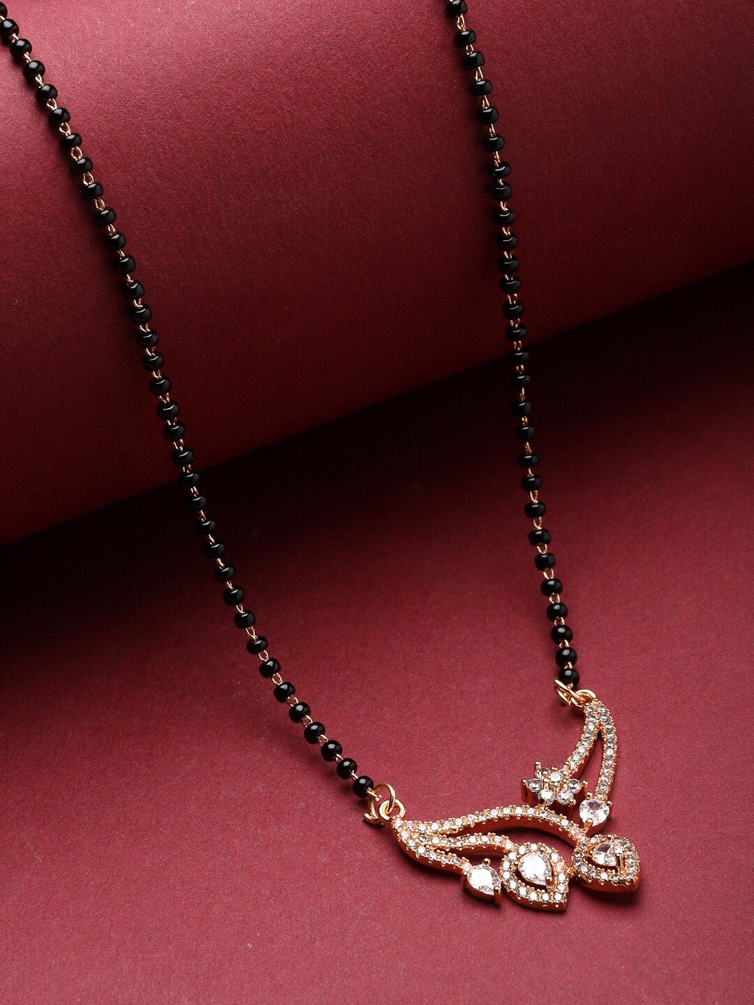 

PANASH Gold-Plated AD Studded & Black Beaded Mangalsutra