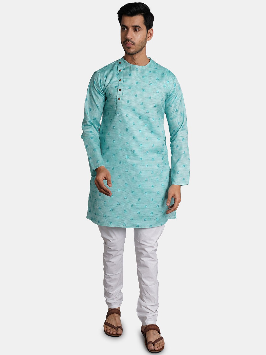 

Wintage Above Knee Ethnic Motifs Printed Straight Kurta with Churidar, Sea green