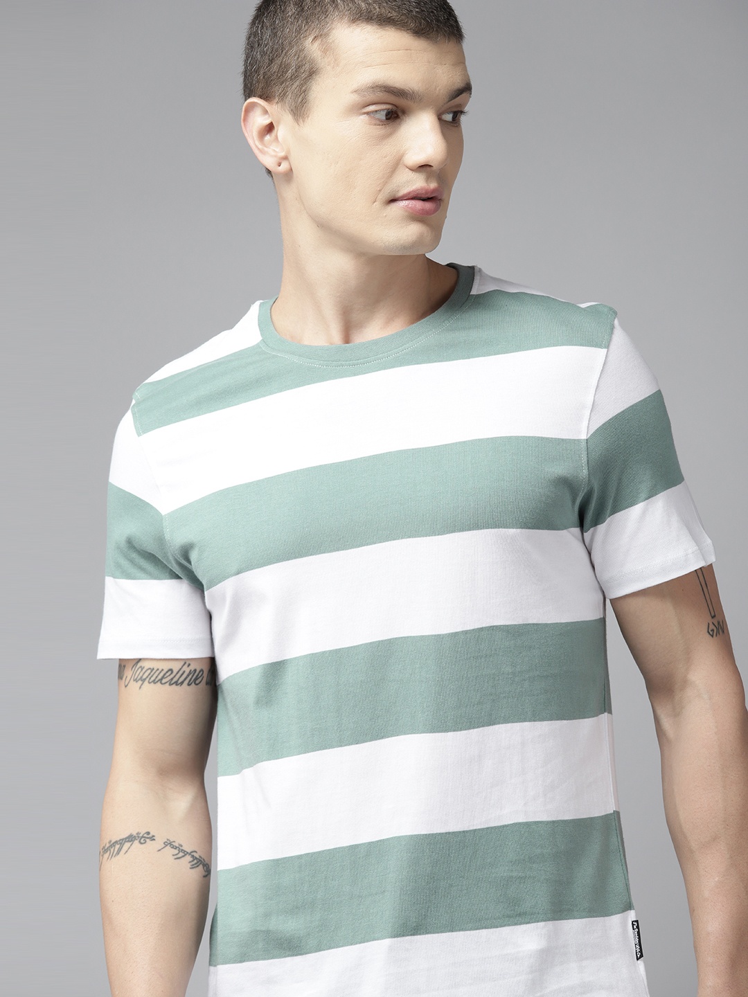 

Roadster Striped Pure Cotton T-shirt, Sea green