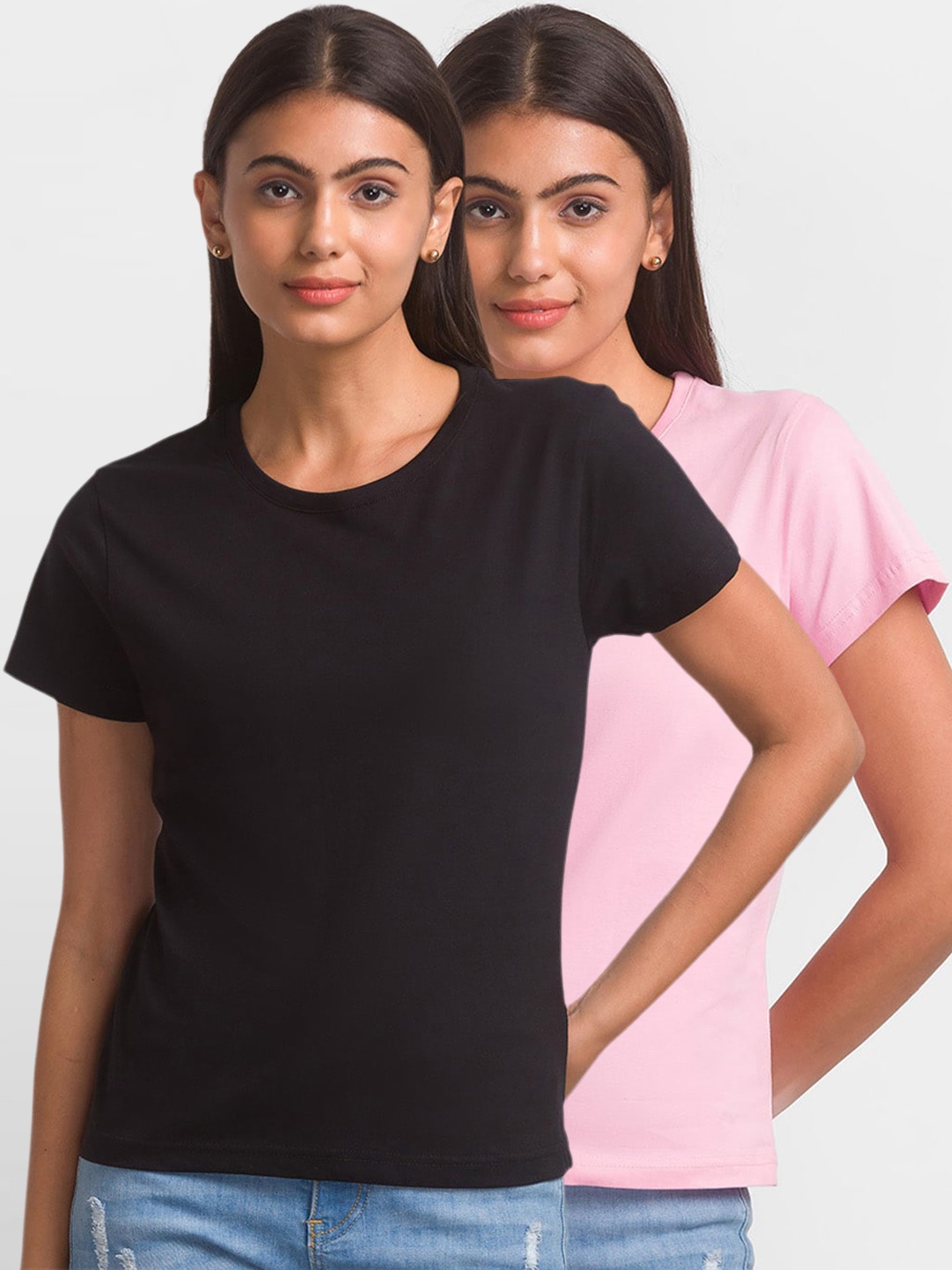 

NOIRA Pack Of 2 Cotton T-shirt, Black