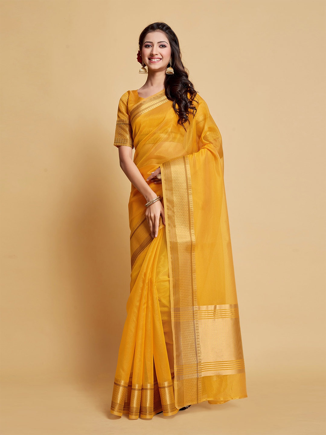 

Sangria Woven Design Border Art Silk Banarasi Saree, Yellow