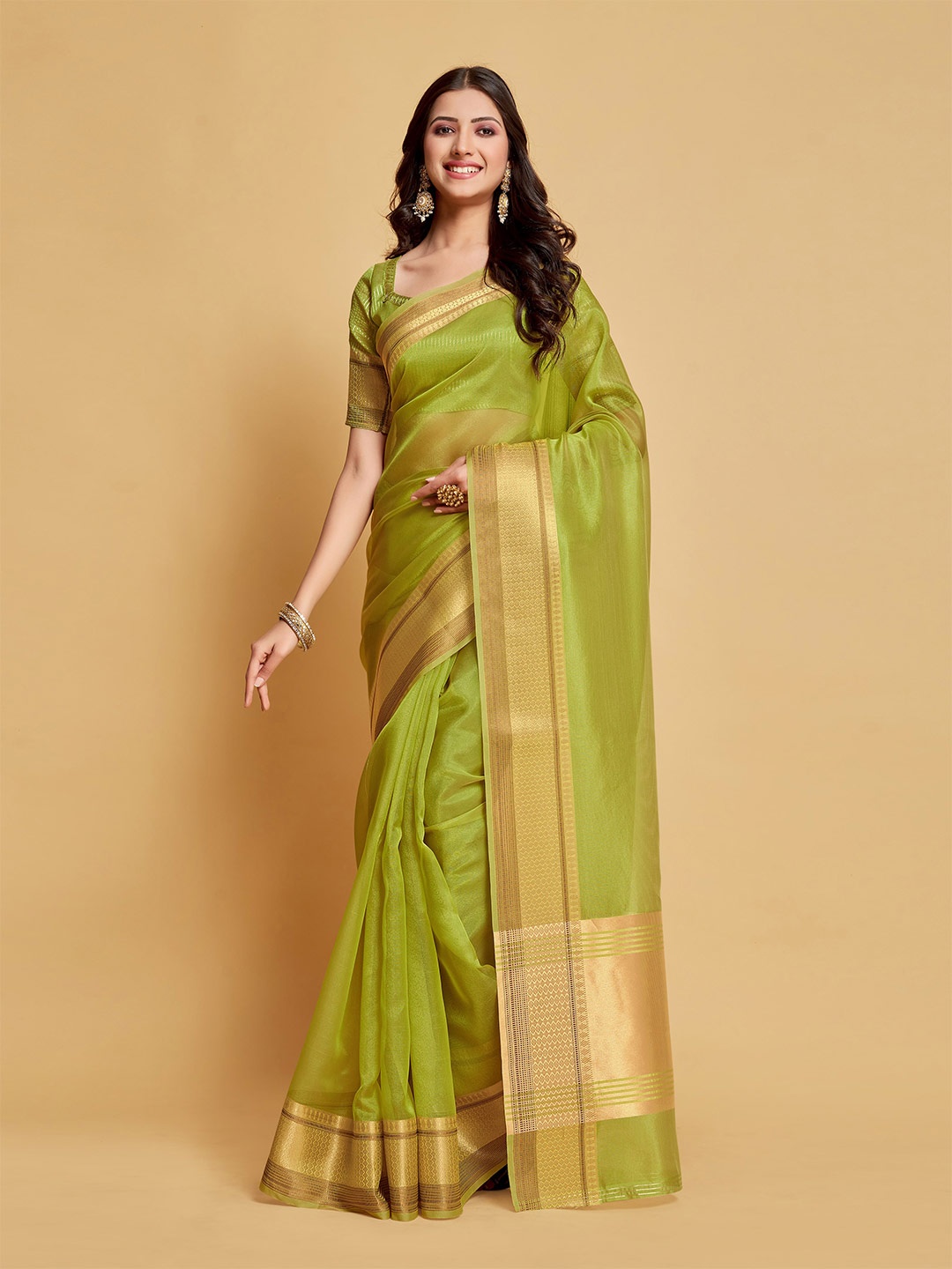 

Sangria Art Silk Zari Banarasi Saree, Green