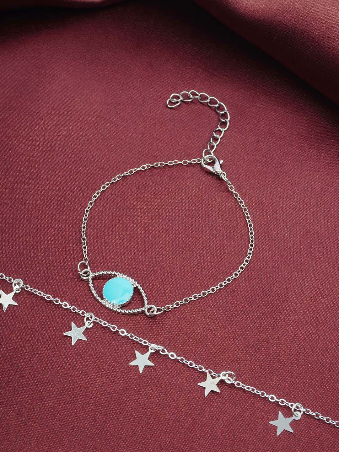 

Ferosh Women Set of 2 Silver Plated Link Bracelet, Blue