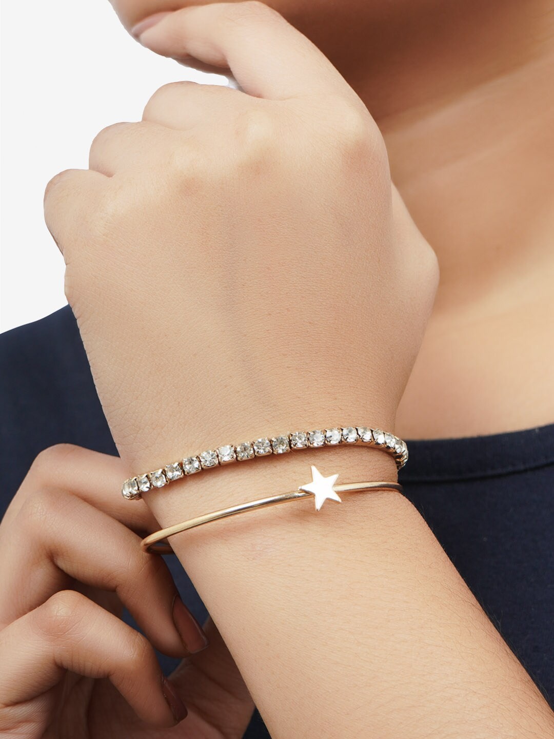 

Ferosh Women Set of 4 Gold Plated Kada Bracelet, White