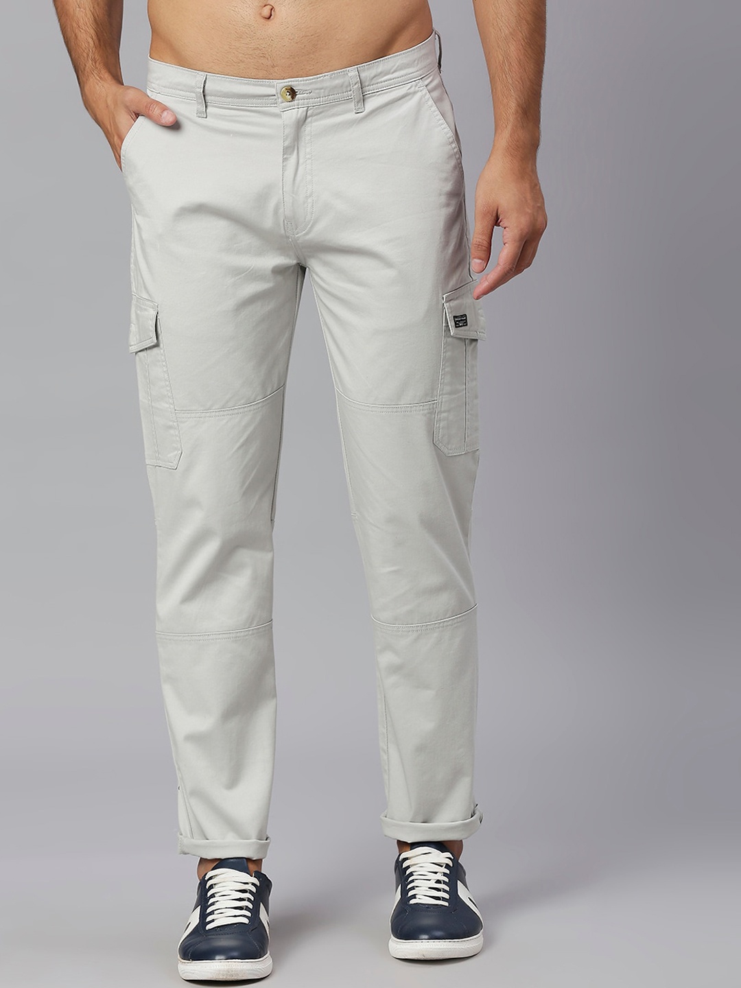 

Thomas Scott Men Smart Slim Fit Easy Wash Cargos Trousers, Grey