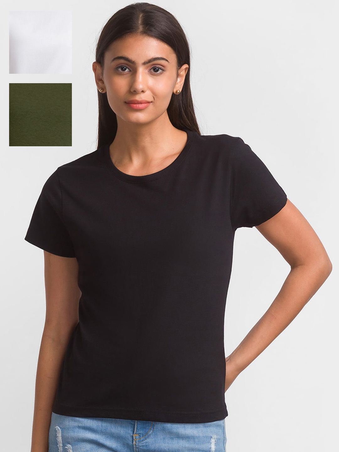 

NOIRA Pack Of 3 Round Neck Short Sleeves Cotton T-Shirt, Black