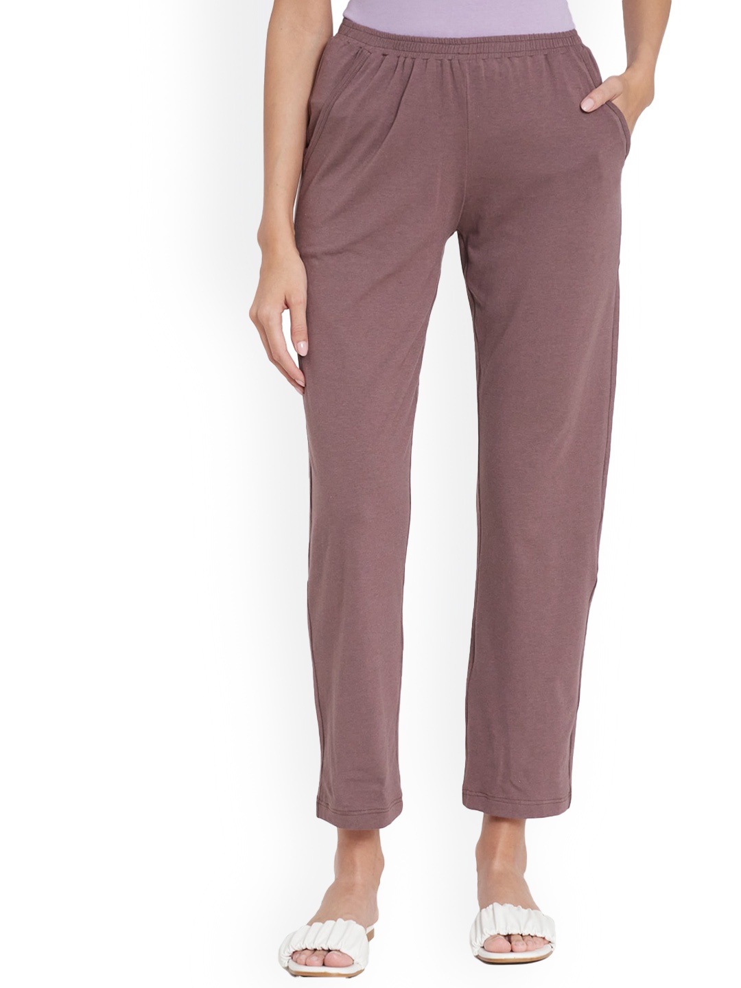 

UNMADE Women Mid-Rise Cotton Lounge Pants, Mauve