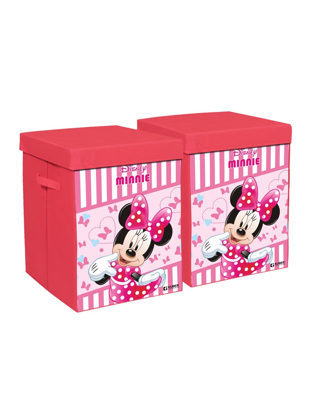 

Kuber Industries Pink & White 2 Pcs Printed Foldable Laundry Bag With Lid & Handles