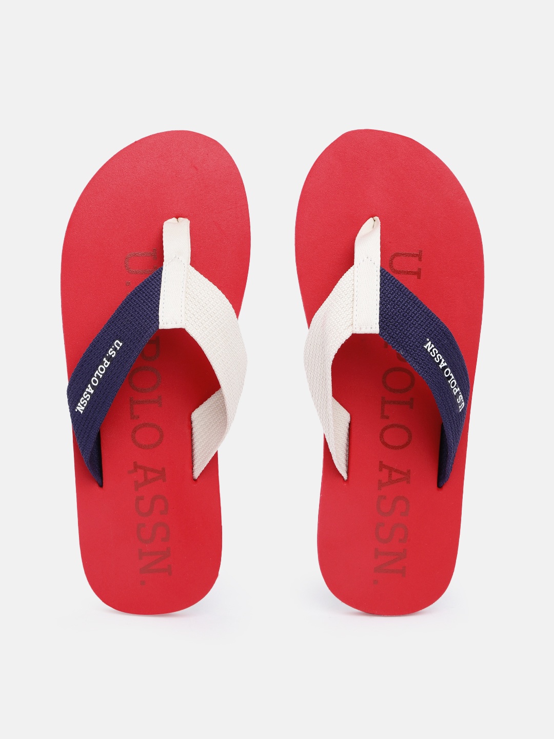 

U.S. Polo Assn. Men Colourblocked Thong Flip-Flops With Brand Logo Print Detail, Navy blue