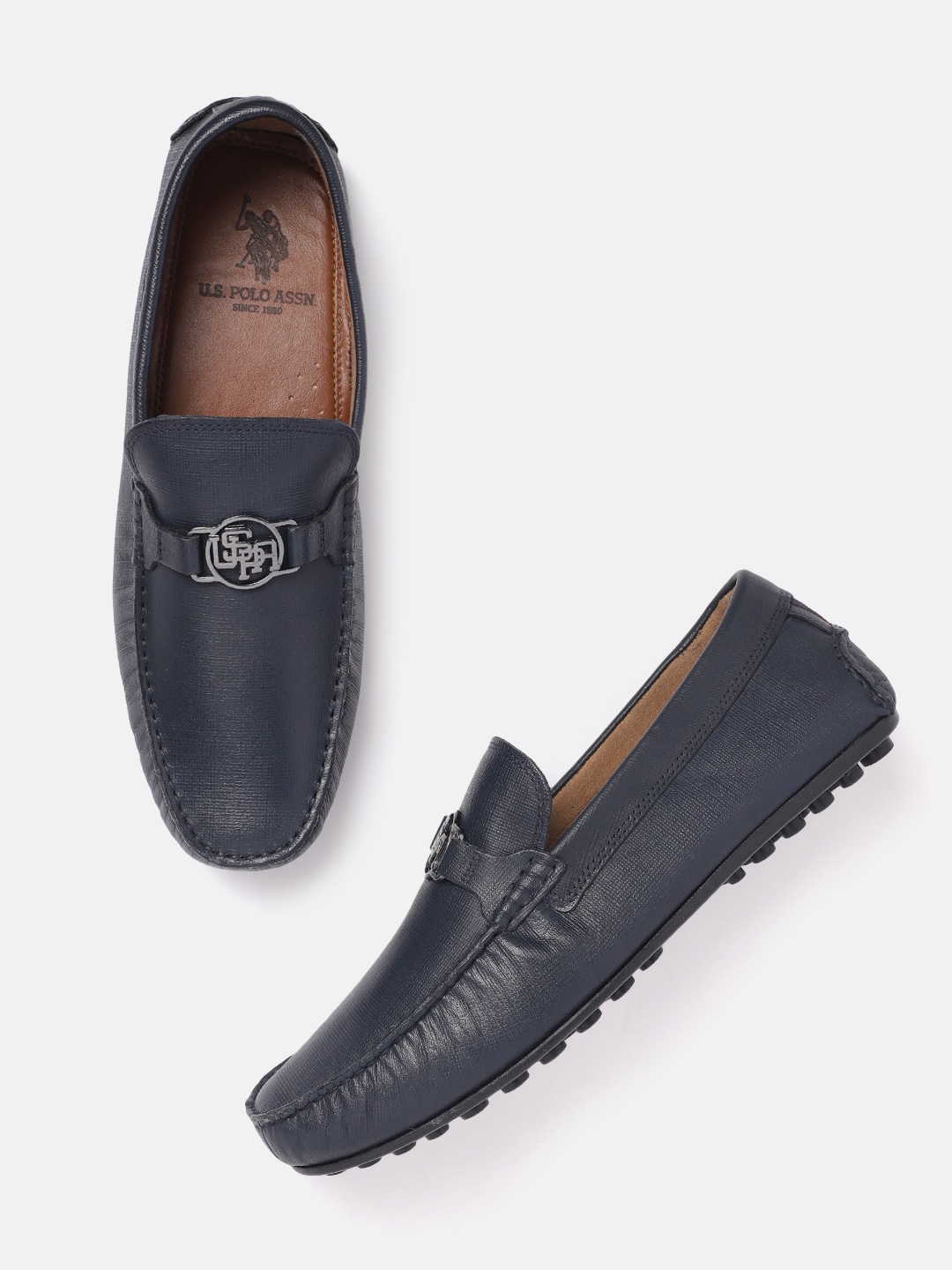 

U.S. Polo Assn. Men Leather Horsebit Loafers, Navy blue