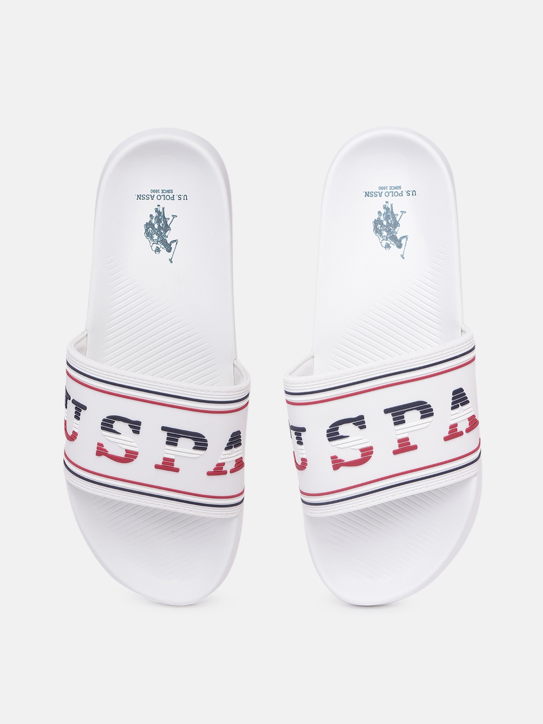 

U.S. Polo Assn. Men Printed Sliders, White