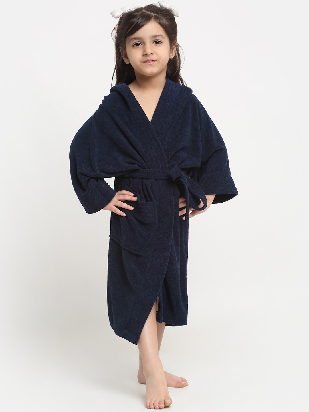 

Creeva Melodious Kids Navy Blue Front Pocket Bath Robe