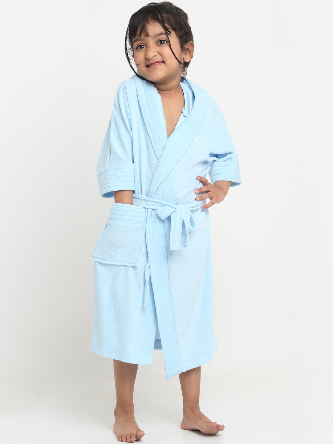 

Creeva Melodious Kids Sky Blue Front Pocket Bath Robe