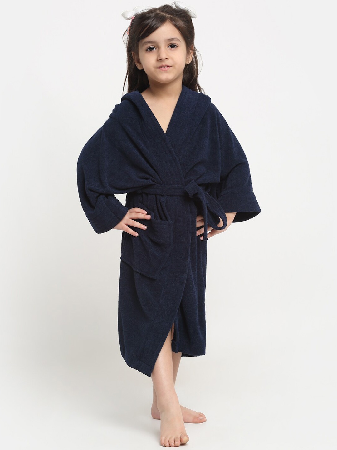 

Creeva Melodious Kids Navy Blue Front Pocket Bath Robe