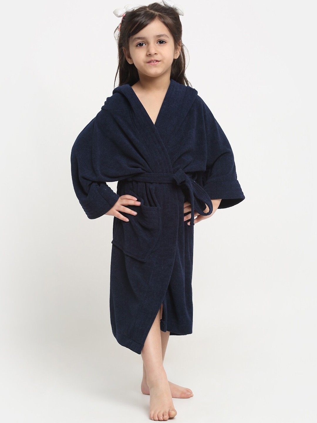 

Creeva Melodious Kids Navy Blue Front Pocket Bath Robe