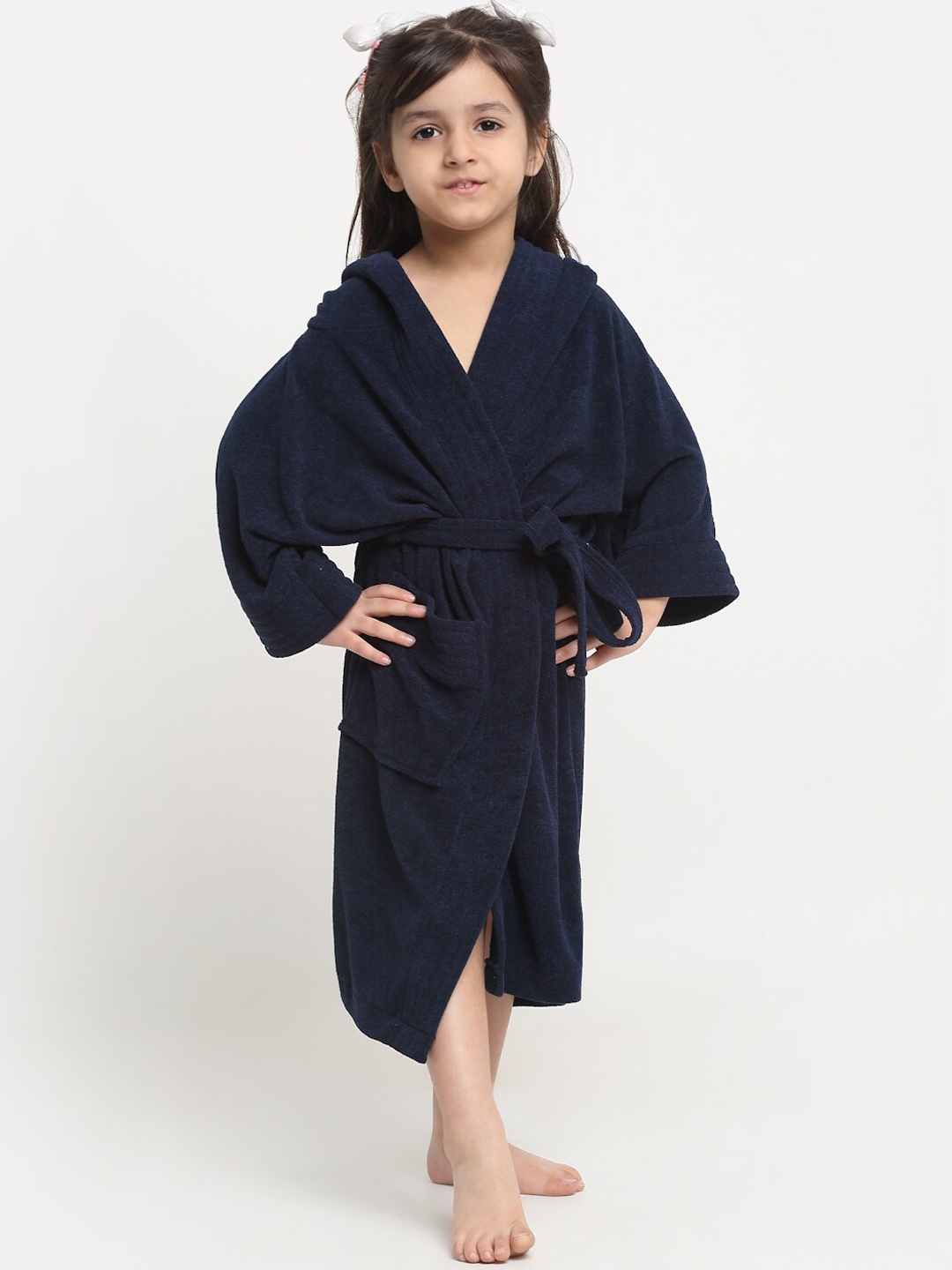 

Creeva Melodious Kids Navy Blue Front Pocket Bath Robe