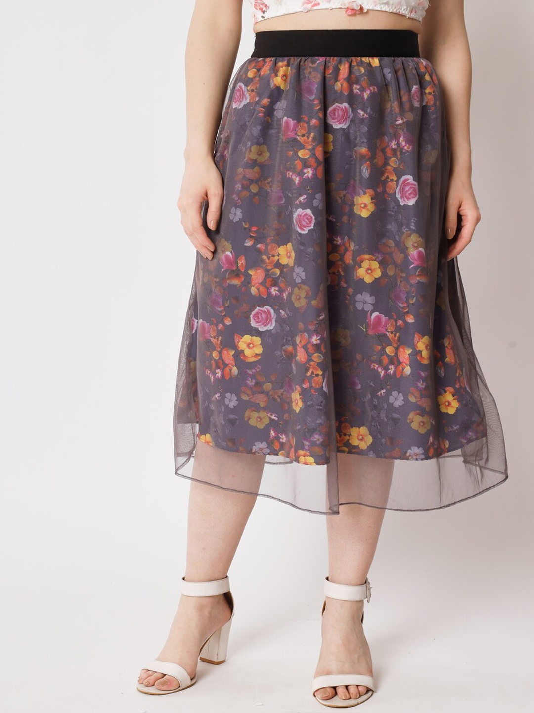 

Kannan Floral Printed Crepe Flared Midi A-Line Skirt, Charcoal