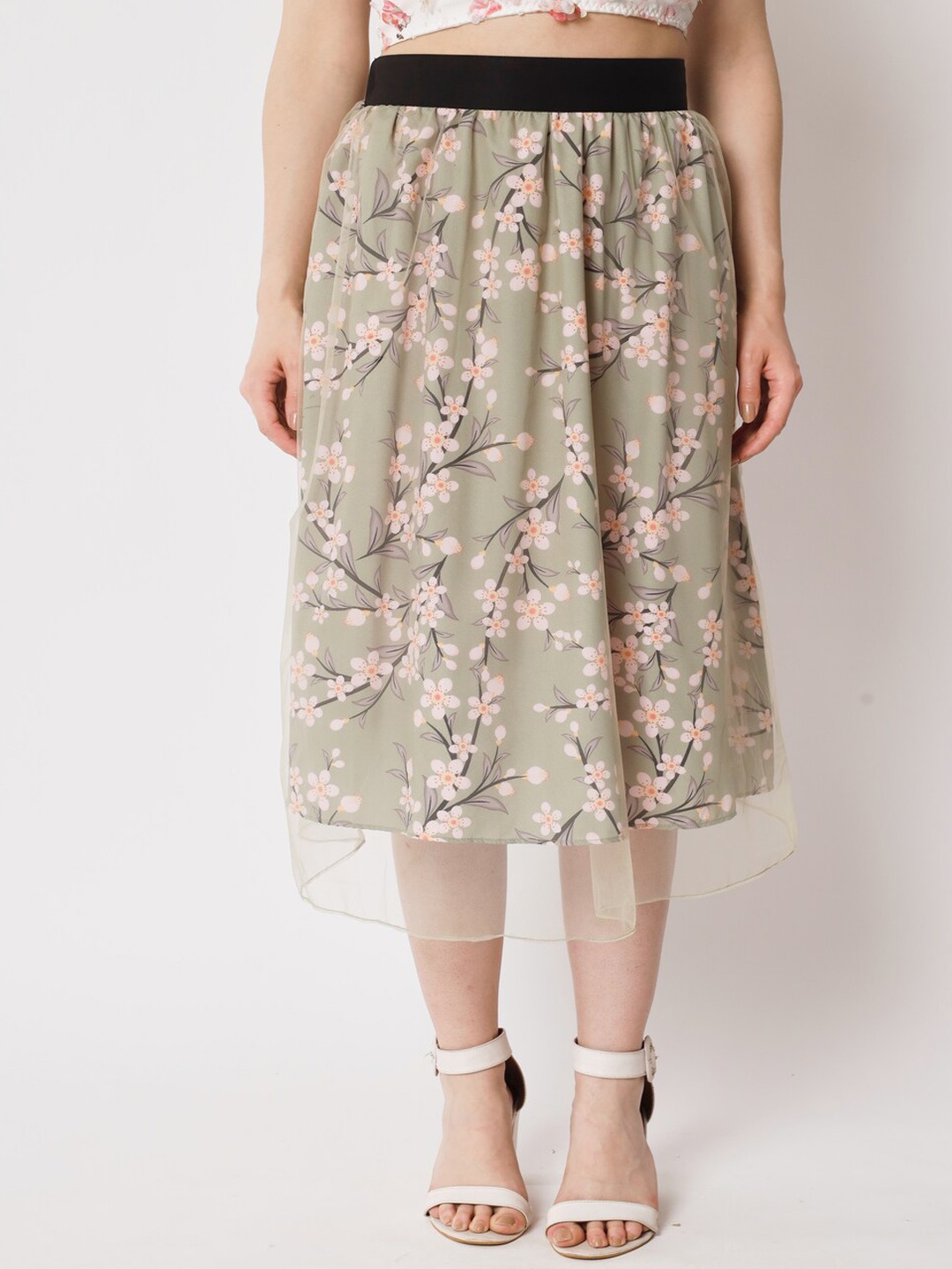 

Kannan Printed Knee Length A-Line Skirt, Olive
