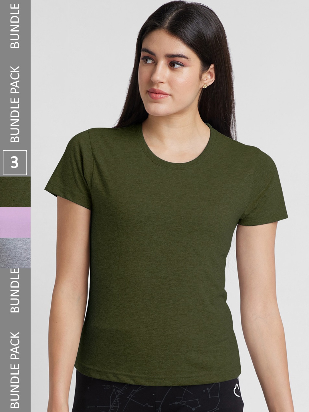 

NOIRA Pack Of 3 Cotton Round Neck Lounge Tshirts, Grey