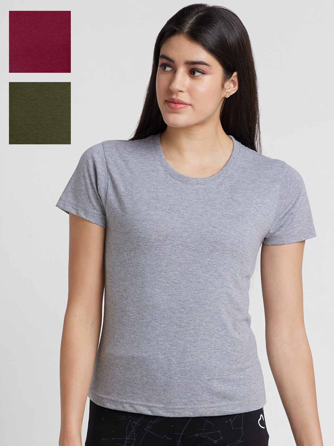 

NOIRA Pack Of 3 Cotton Round Neck Lounge Tshirts, Grey