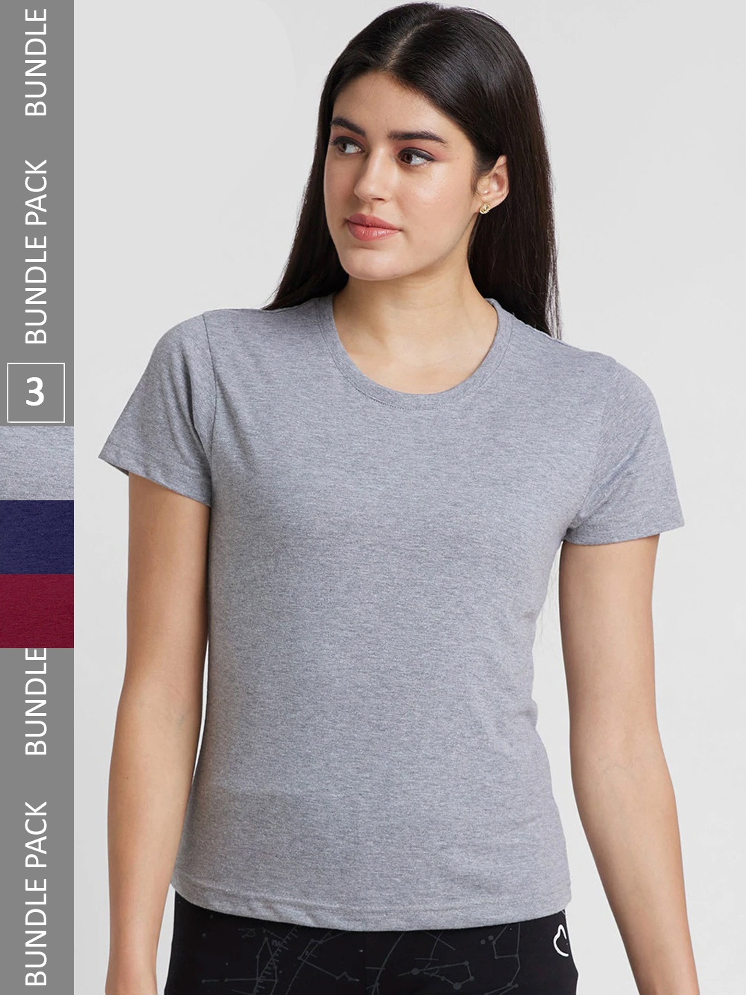 

NOIRA Pack Of 3 Cotton Round Neck Lounge Tshirts, Grey