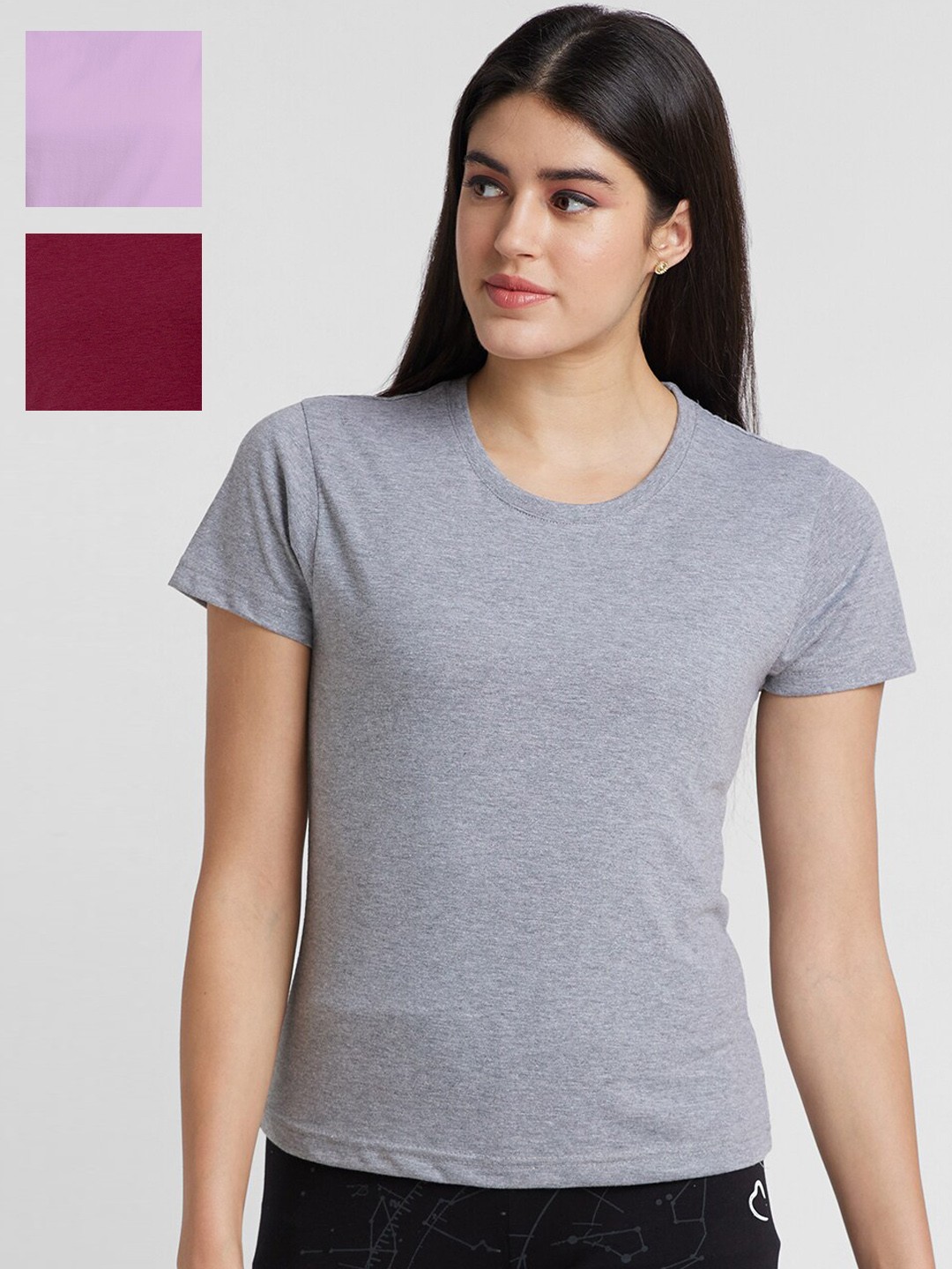

NOIRA Pack Of 3 Cotton Round Neck Lounge Tshirts, Grey