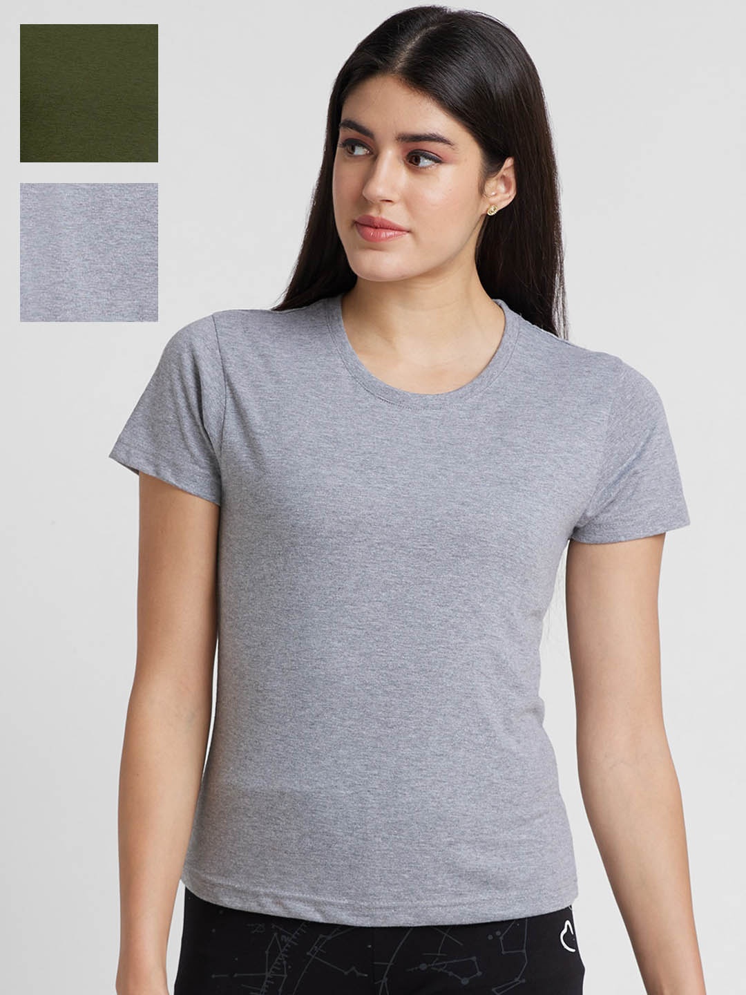 

NOIRA Pack of 3 Round Neck Cotton T-Shirt, Grey