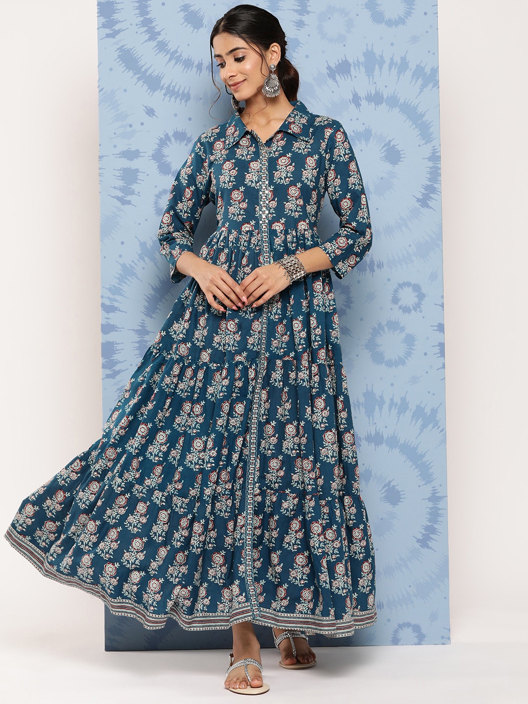 

Yufta Floral Print Cotton Maxi Dress, Teal