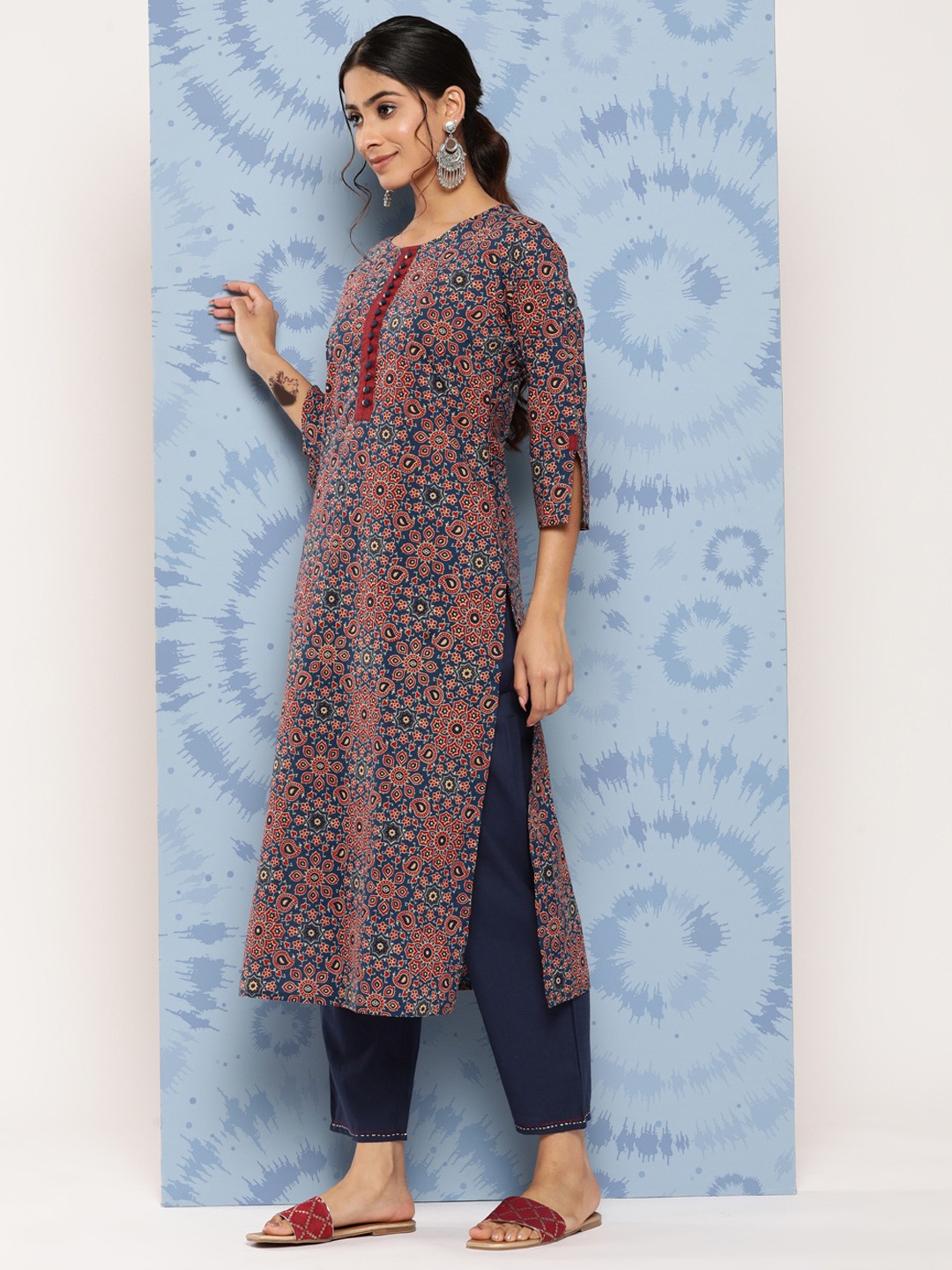 

Yufta Ethnic Motifs Printed Regular Pure Cotton Kurta with Palazzos, Red