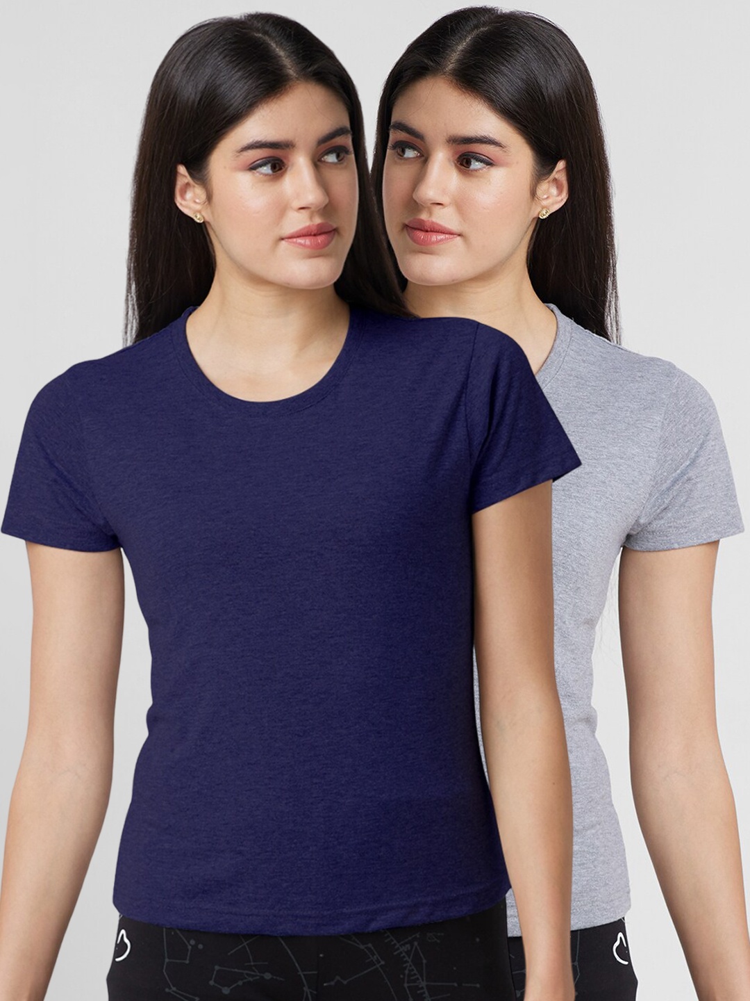 

NOIRA Pack Of 3 Cotton Round Neck Lounge Tshirts, Grey