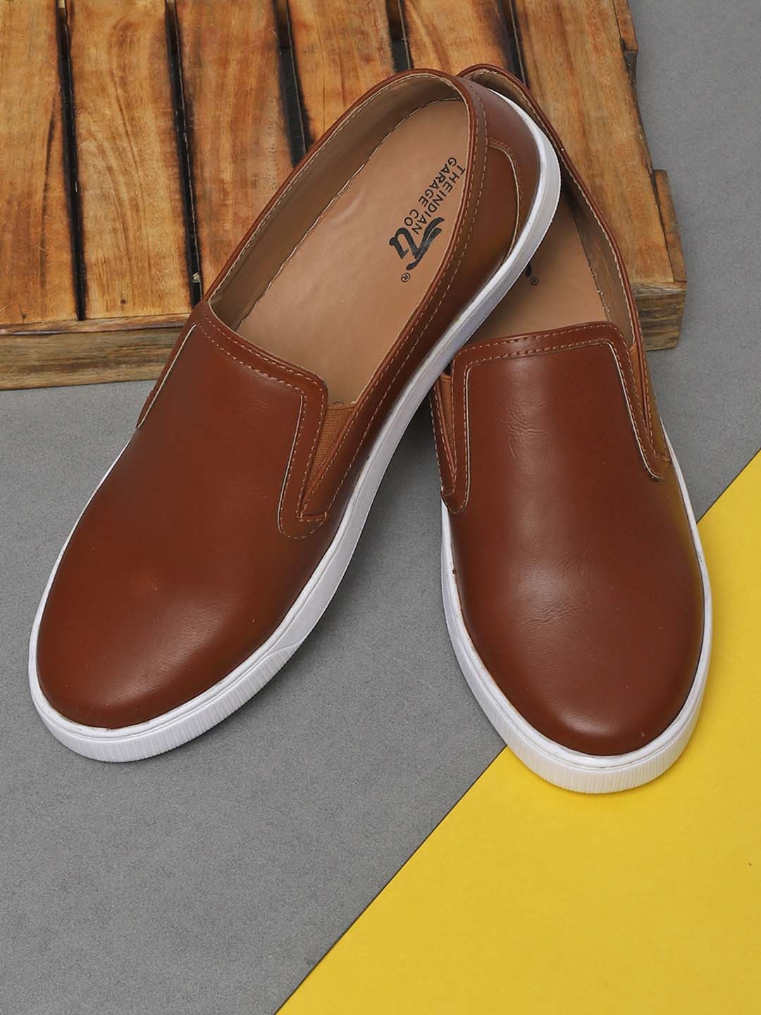 

The Indian Garage Co Men PU Slip-On Sneakers, Tan