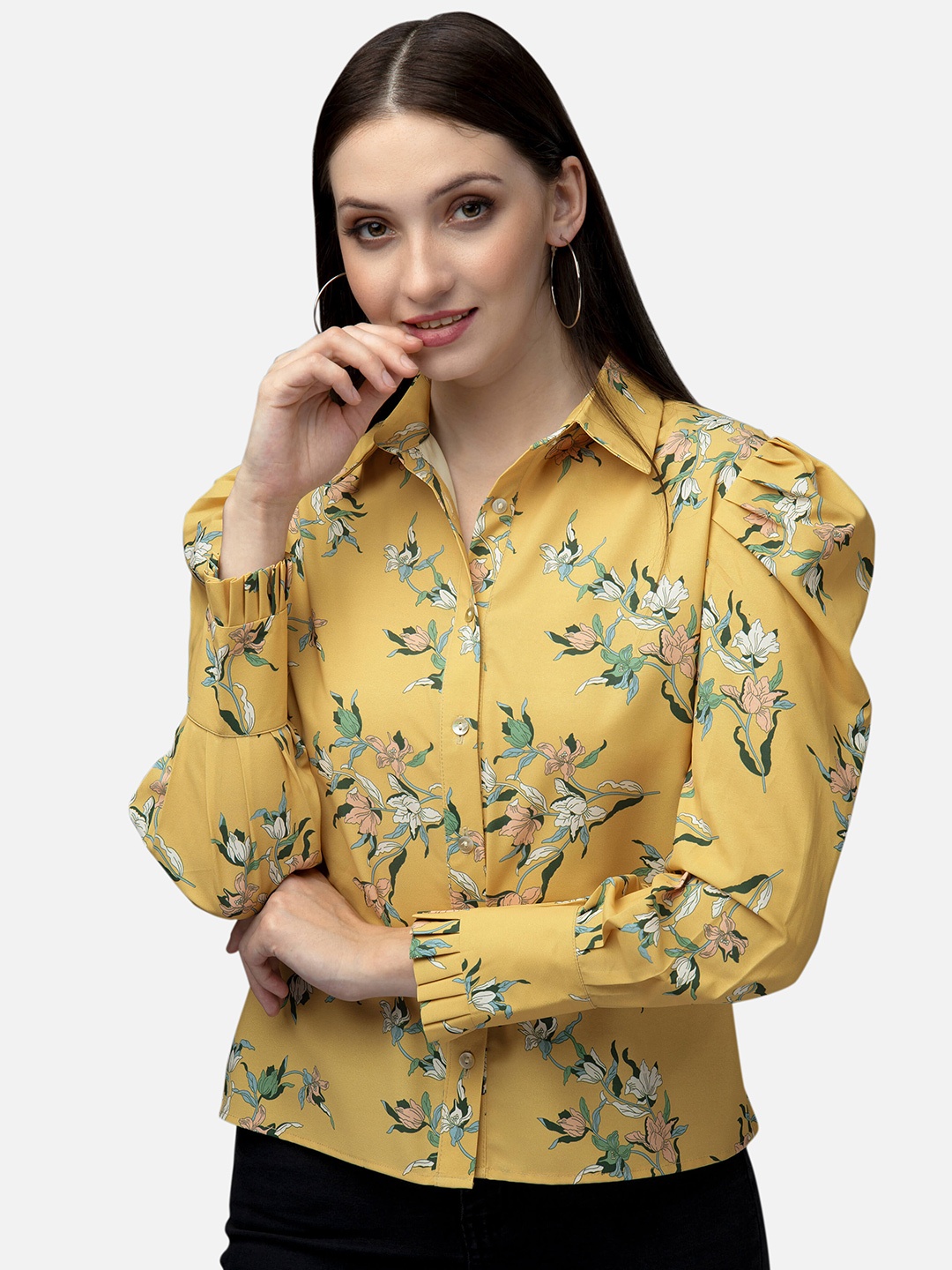 

NEOFAA Floral Printed Casual Shirt, Yellow
