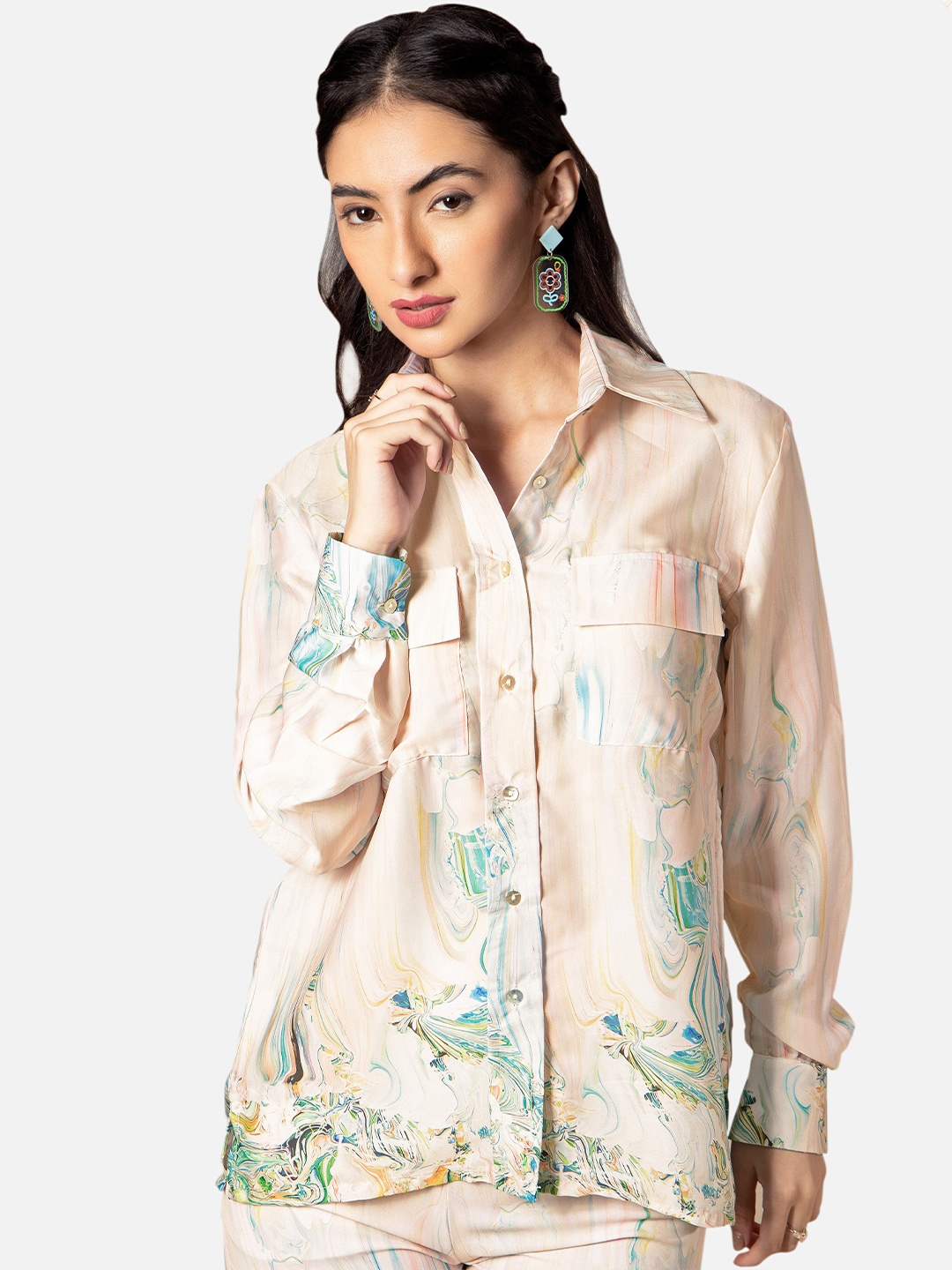 

NEOFAA Abstract Printed Casual Shirt, White