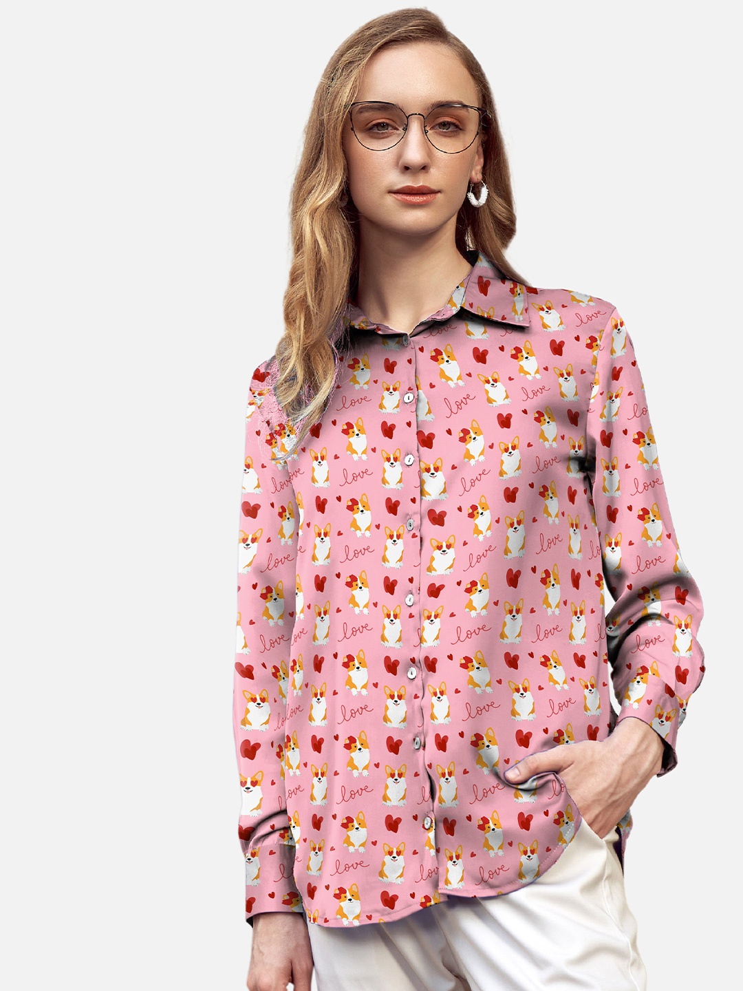 

NEOFAA Conversational Printed Casual Shirt, Pink