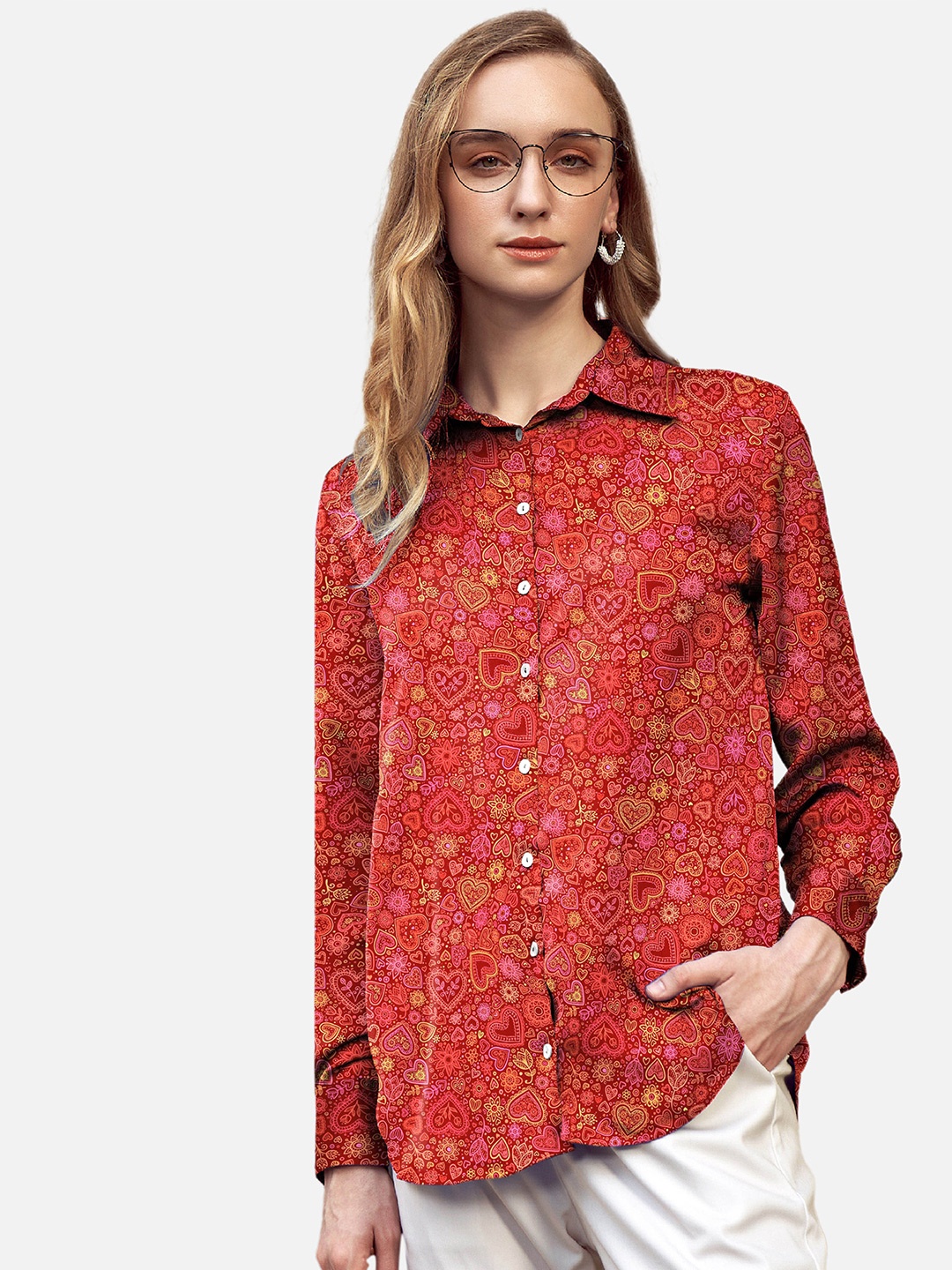 

NEOFAA Floral Printed Casual Shirt, Red