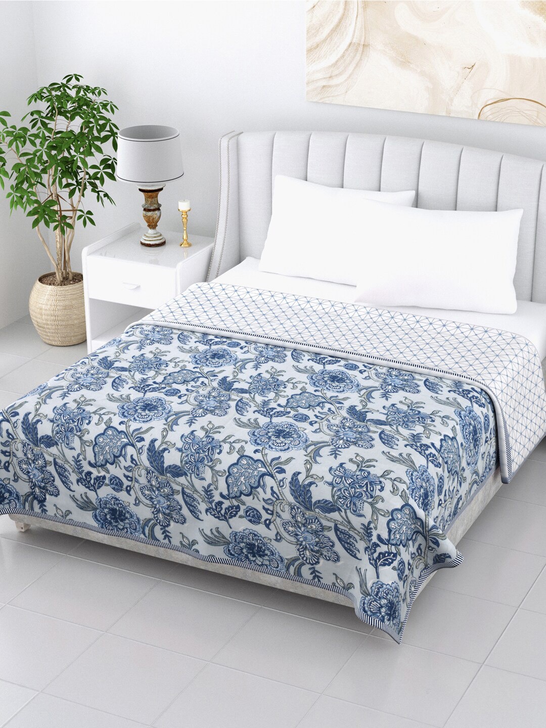 

LIVING ROOTS White Floral AC Room 210 GSM Double Bed Dohar