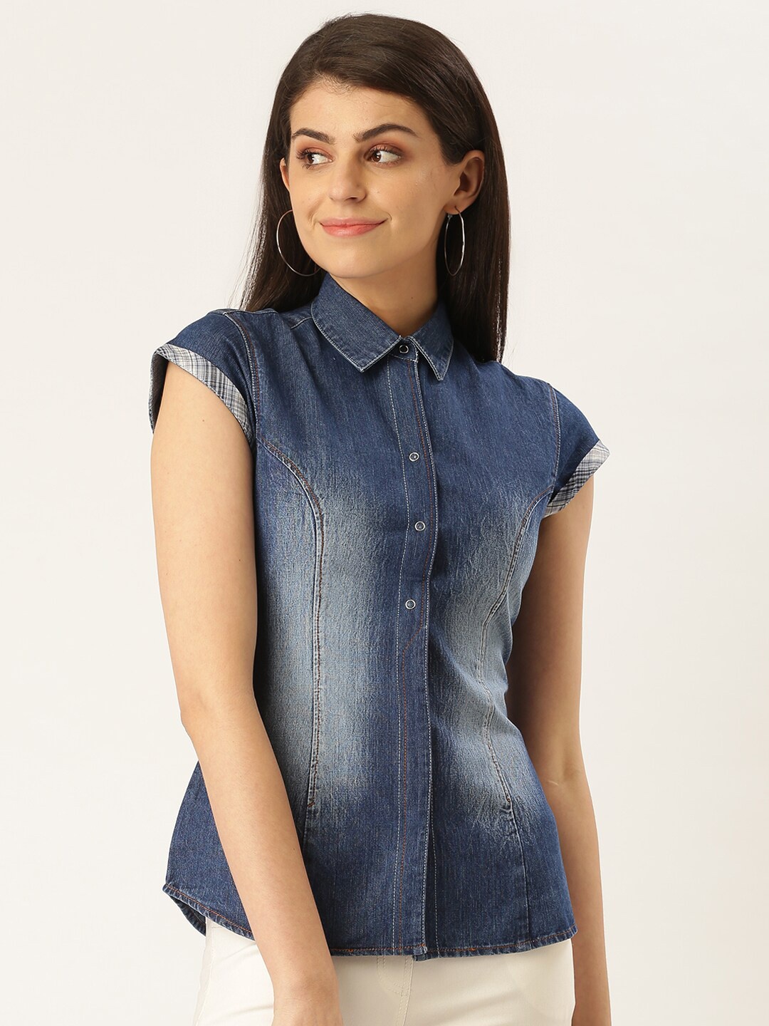 

urSense Women Classic Faded Casual Cotton Denim Shirt, Blue