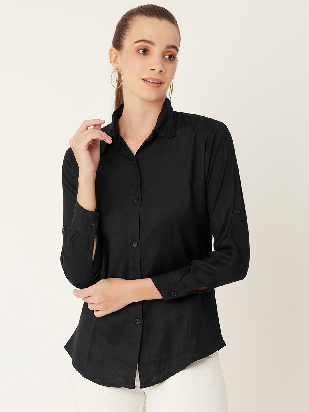 

urSense Women Classic Fit Casual Cotton Shirt, Black